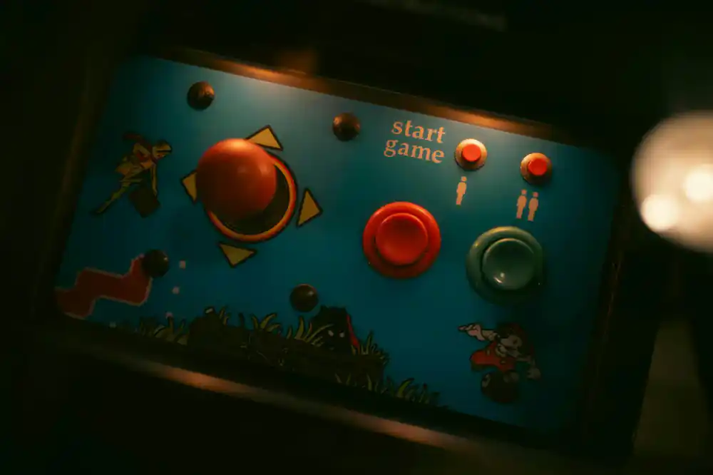 Close up of an arcade cabinet joystick