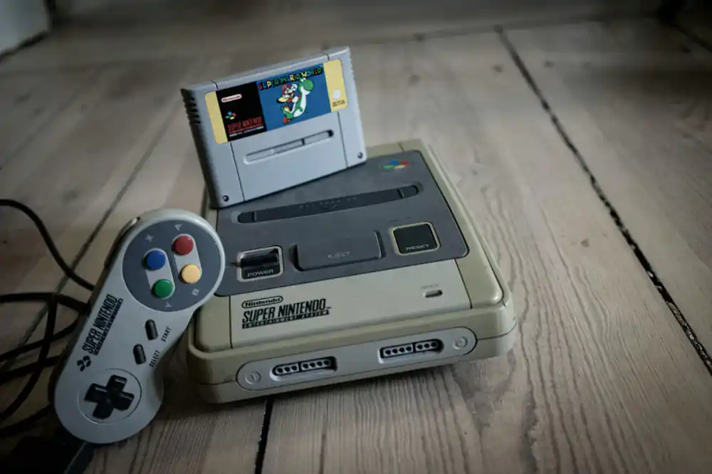 Super Nintendo Entertainment System console macro shot